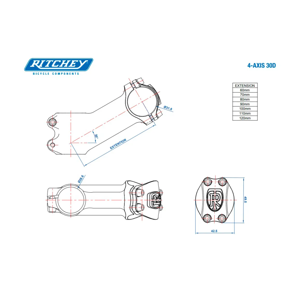 Comp 4-Axis Alloy 30° Stem