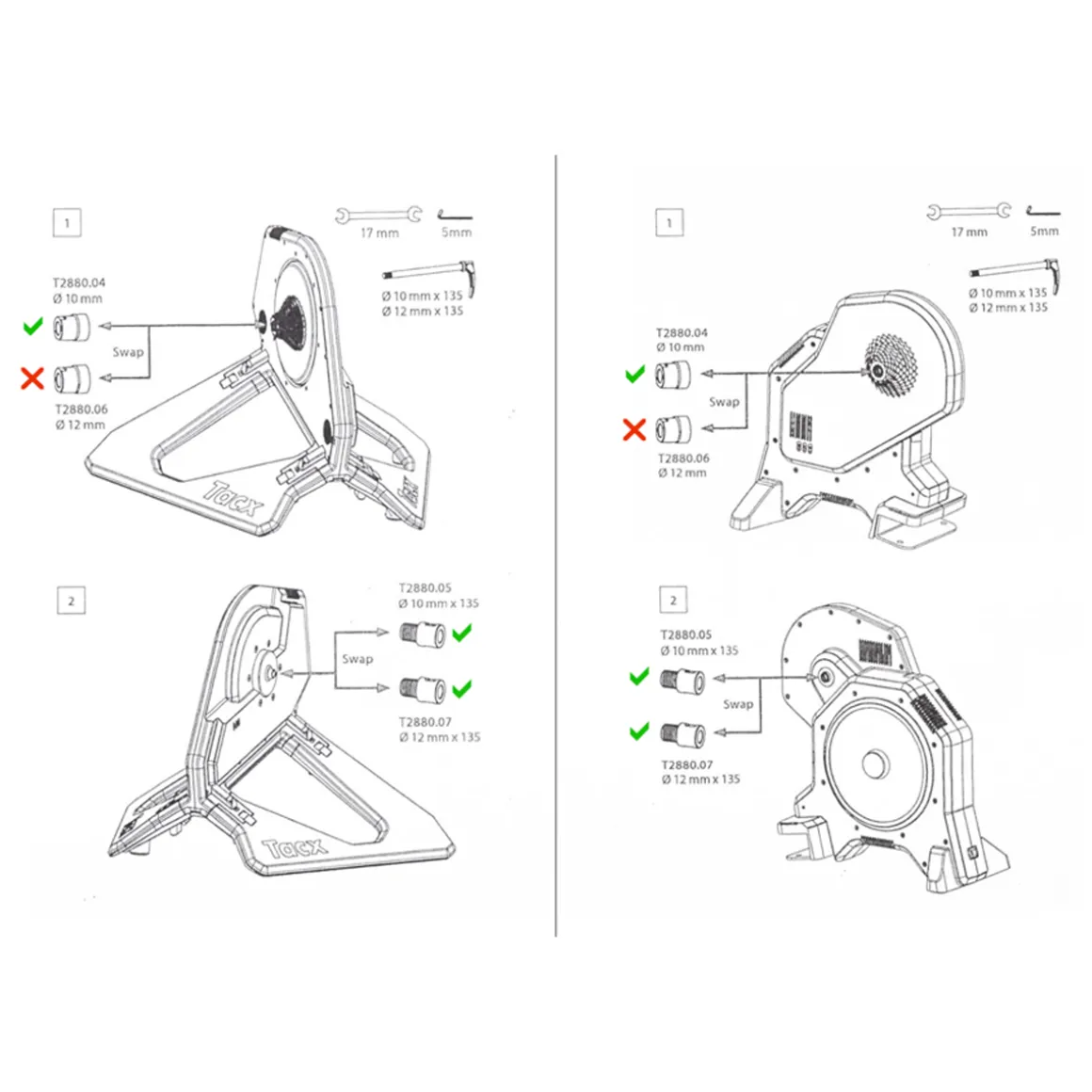 Tacx® T2885 Thru Axle Adapter Kit 135 x 10 / 12mm for Neo 2T Smart / Flux S Smart / Flux Roller Trainer